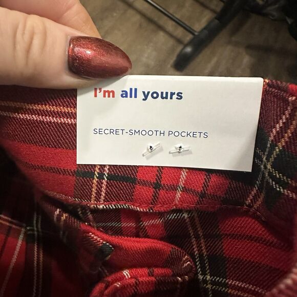 Old Navy Pixie Skinny Ankle Dress Pants Womens 12 Red Plaid Stretch NEW Tartan - Picture 7 of 11